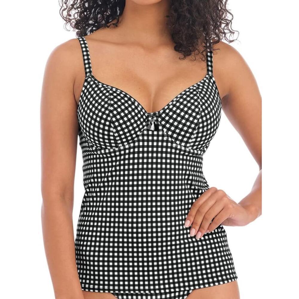 Freya MONOCHROME Check In Plunge Underwire Tankini Swim Top NEW US 30DDD Tank